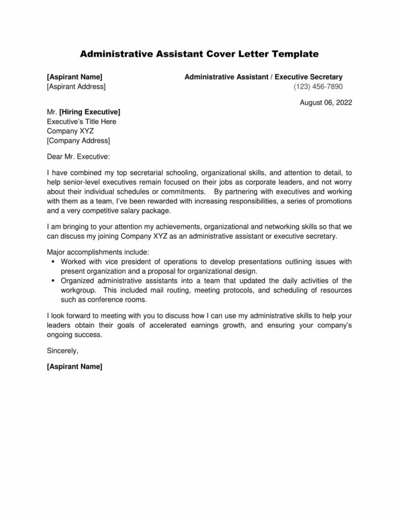 Administrative Assistant Cover Letter Template