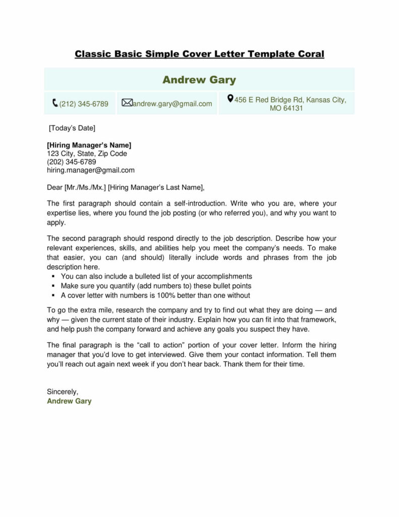 Classic Basic Simple Cover Letter Template