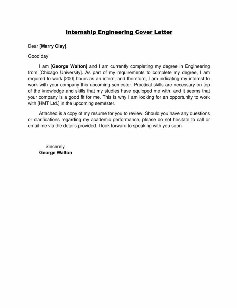 Cover Letter for Internship Engineering