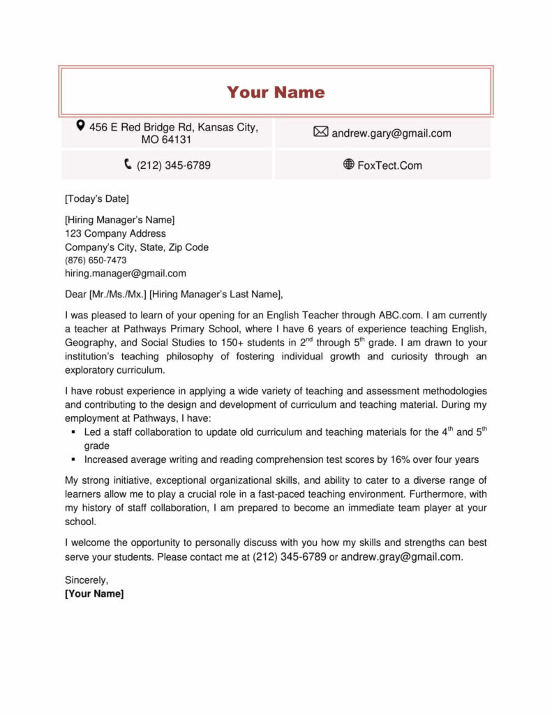 Cover Letter for Teaching Position