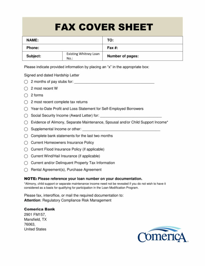 Hardship Loan Fax Cover Sheet Template