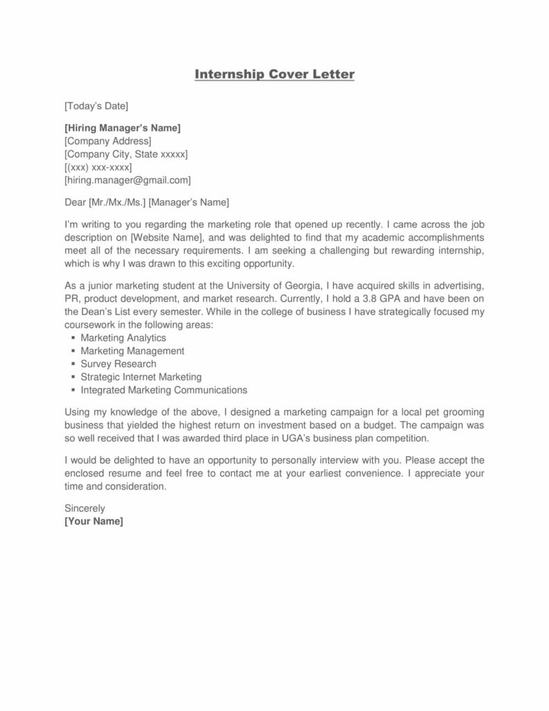 Internship Cover Letter