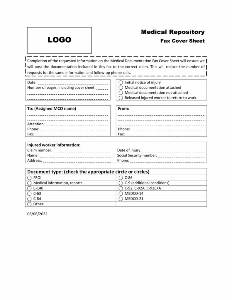 Medical Repository Fax Cover Sheet Template