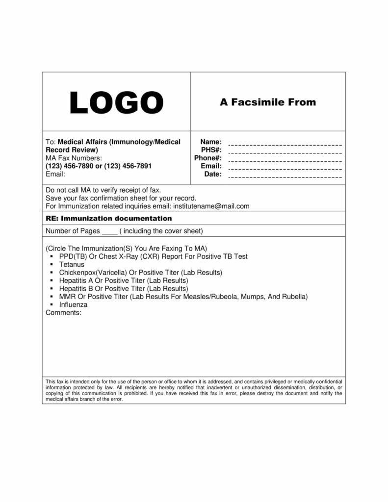 Printable Immunization Medical Fax Cover Sheet