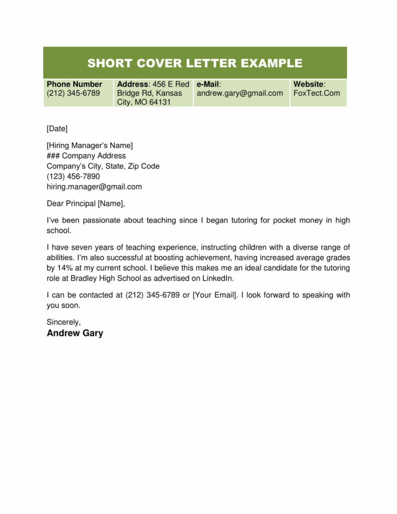 Short Cover Letter Sample