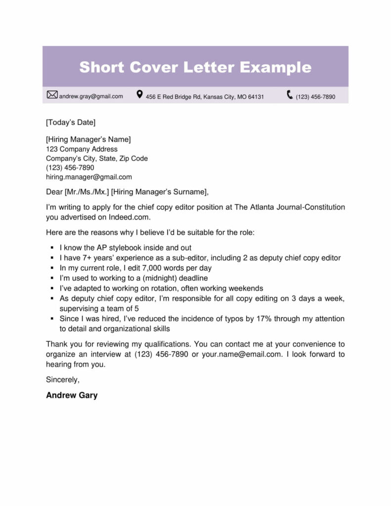 Short Cover Letter Examples